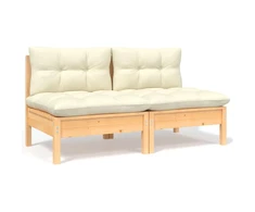 Dvivietė sodo sofa su kreminėmis pagalvėlėmis, pušies masyvas