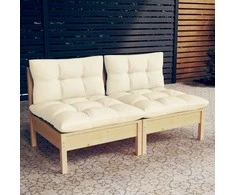 Dvivietė sodo sofa su kreminėmis pagalvėlėmis, pušies masyvas