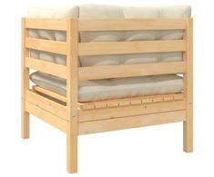 Dvivietė sodo sofa su kreminėmis pagalvėlėmis, pušies masyvas