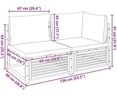 Dvivietė sodo sofa su pagalvėlėmis, akacijos medienos masyvas
