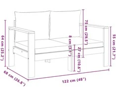 Dvivietė sodo sofa su pagalvėlėmis, akacijos medienos masyvas