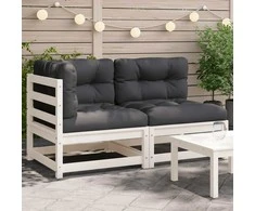 Dvivietė sodo sofa su pagalvėlėmis, balta, pušies masyvas