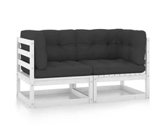 Dvivietė sodo sofa su pagalvėlėmis, balta, pušies masyvas