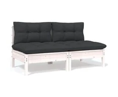 Dvivietė sodo sofa su pagalvėlėmis, balta, pušies masyvas