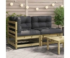 Dvivietė sodo sofa su pagalvėlėmis, impregnuota pušies mediena