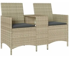 Dvivietė sodo sofa su pagalvėlėmis ir staliuku, šviesiai pilka