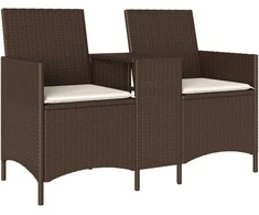 Dvivietė sodo sofa su pagalvėlėmis ir staliuku, rudos spalvos