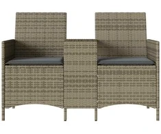 Dvivietė sodo sofa su pagalvėlėmis ir staliuku, pilkos spalvos