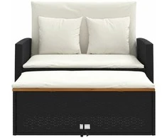 Dvivietė sodo sofa su pagalvėlėmis, juoda, poliratanas/akacija
