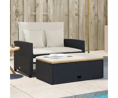 Dvivietė sodo sofa su pagalvėlėmis, juoda, poliratanas/akacija