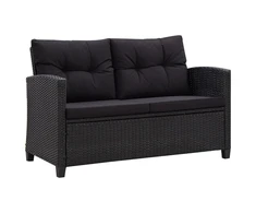Dvivietė sodo sofa su pagalvėlėmis, juoda, pušies masyvas