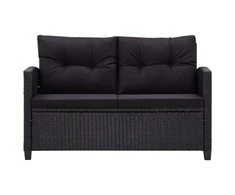 Dvivietė sodo sofa su pagalvėlėmis, juoda, 124cm, poliratanas