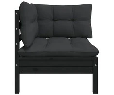 Dvivietė sodo sofa su pagalvėlėmis, juoda, pušies masyvas