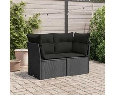 Dvivietė sodo sofa su pagalvėlėmis, juodos spalvos, poliratanas