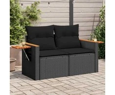 Dvivietė sodo sofa su pagalvėlėmis, juodos spalvos, poliratanas