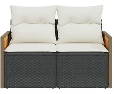 Dvivietė sodo sofa su pagalvėlėmis, juodos spalvos, poliratanas