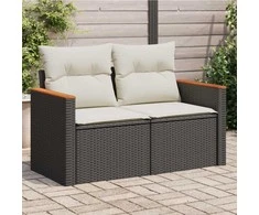 Dvivietė sodo sofa su pagalvėlėmis, juodos spalvos, poliratanas