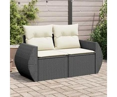 Dvivietė sodo sofa su pagalvėlėmis, juodos spalvos, poliratanas
