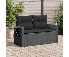 Dvivietė sodo sofa su pagalvėlėmis, juodos spalvos, poliratanas
