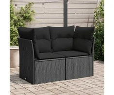 Dvivietė sodo sofa su pagalvėlėmis, juodos spalvos, poliratanas