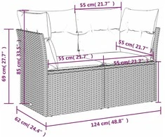 Dvivietė sodo sofa su pagalvėlėmis, juodos spalvos, poliratanas