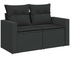 Dvivietė sodo sofa su pagalvėlėmis, juodos spalvos, poliratanas