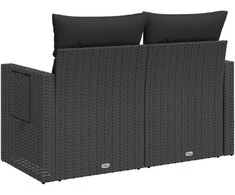 Dvivietė sodo sofa su pagalvėlėmis, juodos spalvos, poliratanas