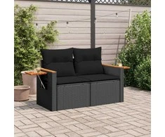 Dvivietė sodo sofa su pagalvėlėmis, juodos spalvos, poliratanas