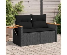 Dvivietė sodo sofa su pagalvėlėmis, juodos spalvos, poliratanas