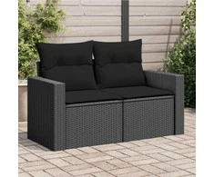 Dvivietė sodo sofa su pagalvėlėmis, juodos spalvos, poliratanas
