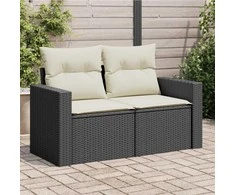 Dvivietė sodo sofa su pagalvėlėmis, juodos spalvos, poliratanas