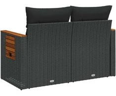 Dvivietė sodo sofa su pagalvėlėmis, juodos spalvos, poliratanas