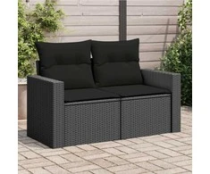 Dvivietė sodo sofa su pagalvėlėmis, juodos spalvos, poliratanas