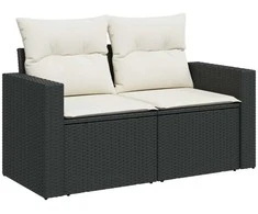 Dvivietė sodo sofa su pagalvėlėmis, juodos spalvos, poliratanas