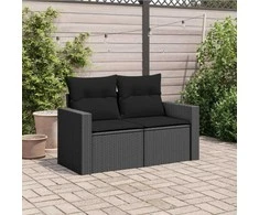 Dvivietė sodo sofa su pagalvėlėmis, juodos spalvos, poliratanas