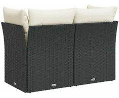 Dvivietė sodo sofa su pagalvėlėmis, juodos spalvos, poliratanas