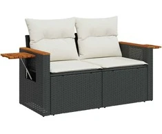 Dvivietė sodo sofa su pagalvėlėmis, juodos spalvos, poliratanas
