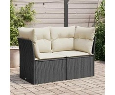 Dvivietė sodo sofa su pagalvėlėmis, juodos spalvos, poliratanas