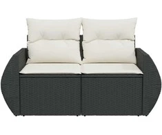 Dvivietė sodo sofa su pagalvėlėmis, juodos spalvos, poliratanas