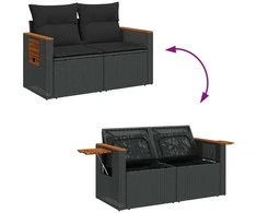Dvivietė sodo sofa su pagalvėlėmis, juodos spalvos, poliratanas