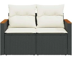 Dvivietė sodo sofa su pagalvėlėmis, juodos spalvos, poliratanas
