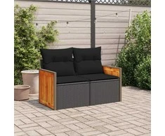 Dvivietė sodo sofa su pagalvėlėmis, juodos spalvos, poliratanas