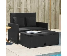 Dvivietė sodo sofa su pagalvėlėmis, juodos spalvos, poliratanas