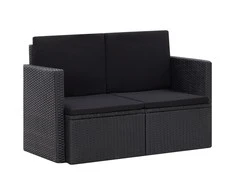 Lauko baldų komplektas Dvivietė sodo sofa su pagalvėlėmis, juodos spalvos, poliratanas