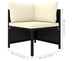 Dvivietė sodo sofa su pagalvėlėmis, juodos spalvos, poliratanas