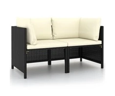 Dvivietė sodo sofa su pagalvėlėmis, juodos spalvos, poliratanas