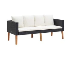 Dvivietė sodo sofa su pagalvėlėmis, juodos spalvos, poliratanas