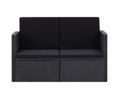 Lauko baldų komplektas Dvivietė sodo sofa su pagalvėlėmis, juodos spalvos, poliratanas