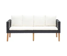 Dvivietė sodo sofa su pagalvėlėmis, juodos spalvos, poliratanas