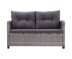 Dvivietė sodo sofa su pagalvėlėmis, pilka, 124cm, poliratanas
